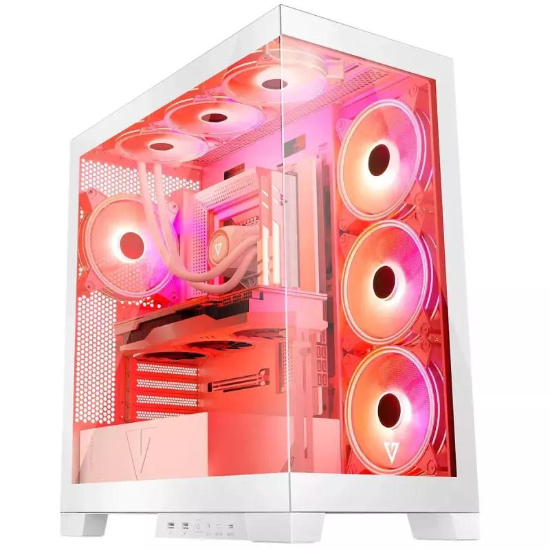 PC-Gehäuse MODECOM Volcano SPACE APEX ARGB MIDI Tower Weiß – Stahl, Seitenfenster, ARGB-Lüfter, USB-C