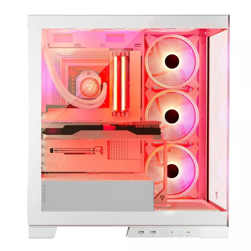 PC-Gehäuse MODECOM Volcano SPACE APEX ARGB MIDI Tower Weiß – Stahl, Seitenfenster, ARGB-Lüfter, USB-C