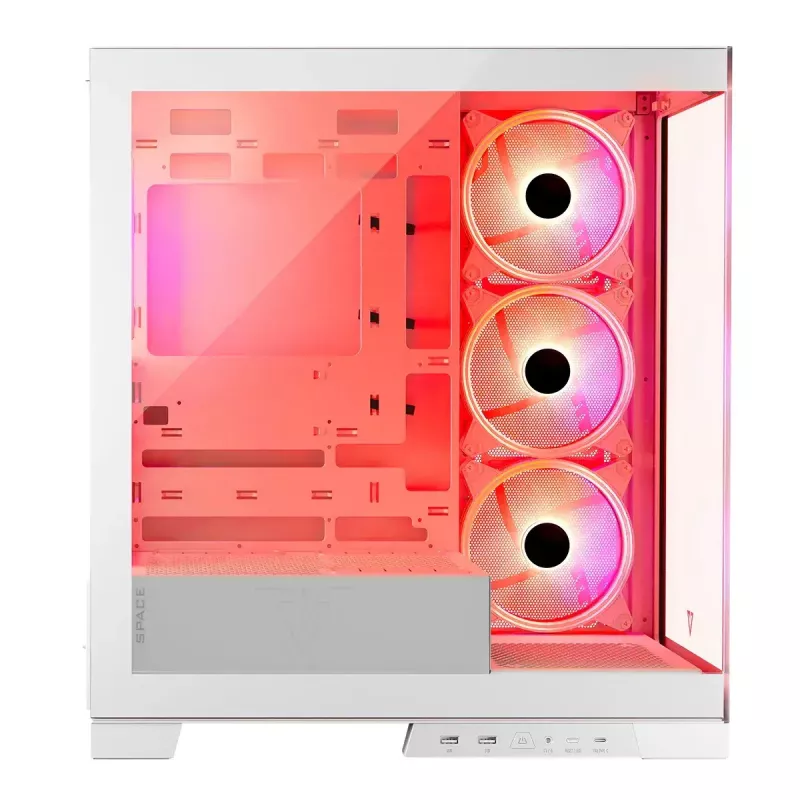 PC-Gehäuse MODECOM Volcano SPACE APEX ARGB MIDI Tower Weiß – Stahl, Seitenfenster, ARGB-Lüfter, USB-C