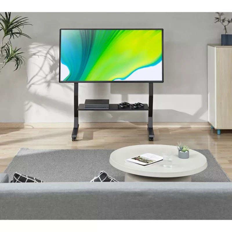 Bodenständer TECHLY 366983 für 45–90 Zoll Fernseher, schwarz, Stahl, Höhe 1026–1126 mm, max. VESA 800x400, Belastung 60 kg