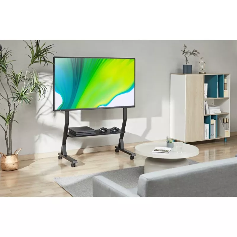 Bodenständer TECHLY 366983 für 45–90 Zoll Fernseher, schwarz, Stahl, Höhe 1026–1126 mm, max. VESA 800x400, Belastung 60 kg