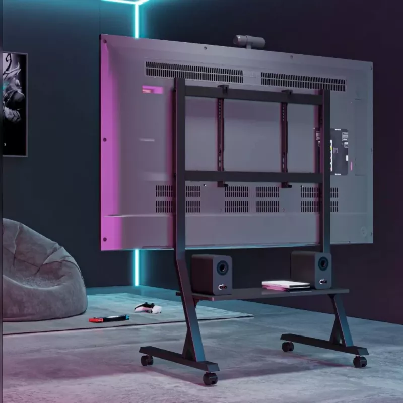 Bodenständer TECHLY 366983 für 45–90 Zoll Fernseher, schwarz, Stahl, Höhe 1026–1126 mm, max. VESA 800x400, Belastung 60 kg