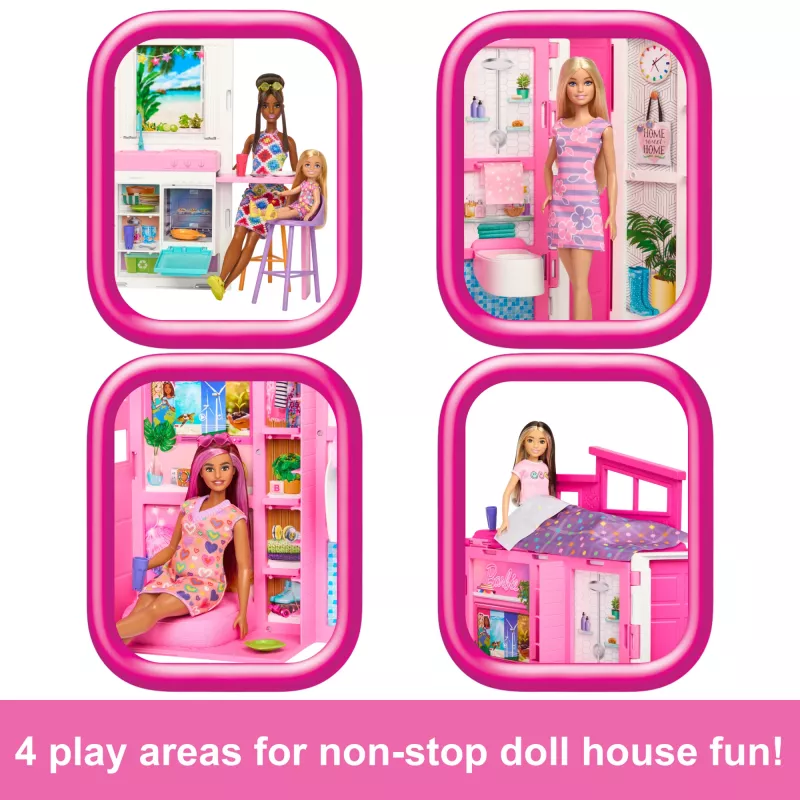 Barbie Getaway Puppenhaus mit Puppe, 4 Spielbereichen und 11 Dekozubehörteilen