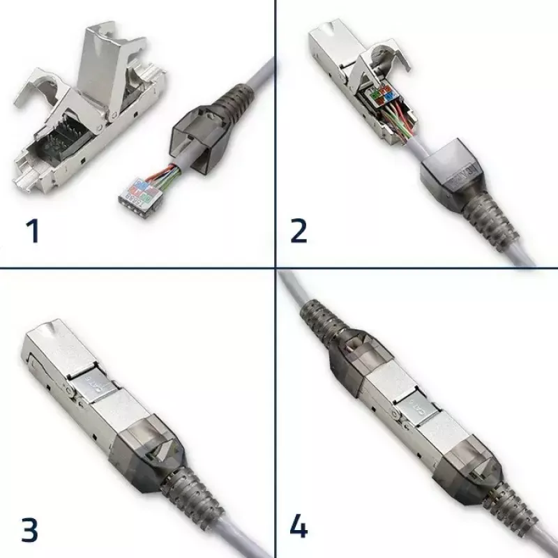Werkzeugloser RJ45-Stecker QOLTEC 54540 CAT6 STP für geschirmte Ethernet-Kabel