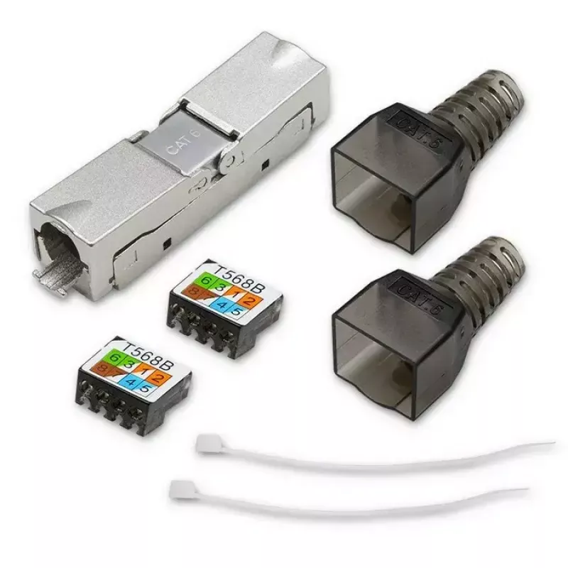 Werkzeugloser RJ45-Stecker QOLTEC 54540 CAT6 STP für geschirmte Ethernet-Kabel