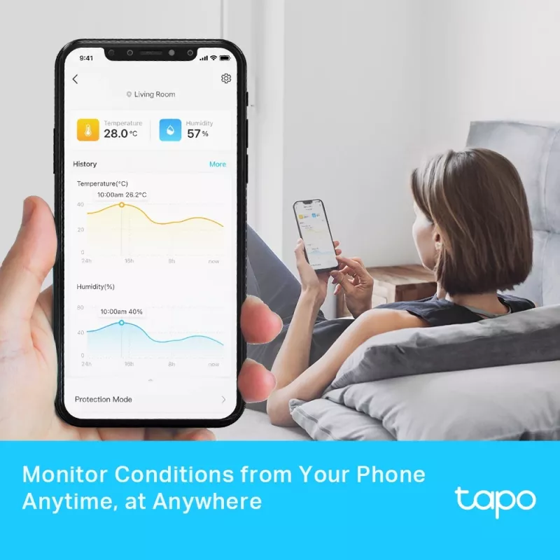 TP-Link Tapo Smart Temperatur- & Luftfeuchtigkeitsmonitor, Innenbereich, Temperatur- & Luftfeuchtigkeitssensor, freistehend, kabellos, -20 - 60 °C, 0 - 99%