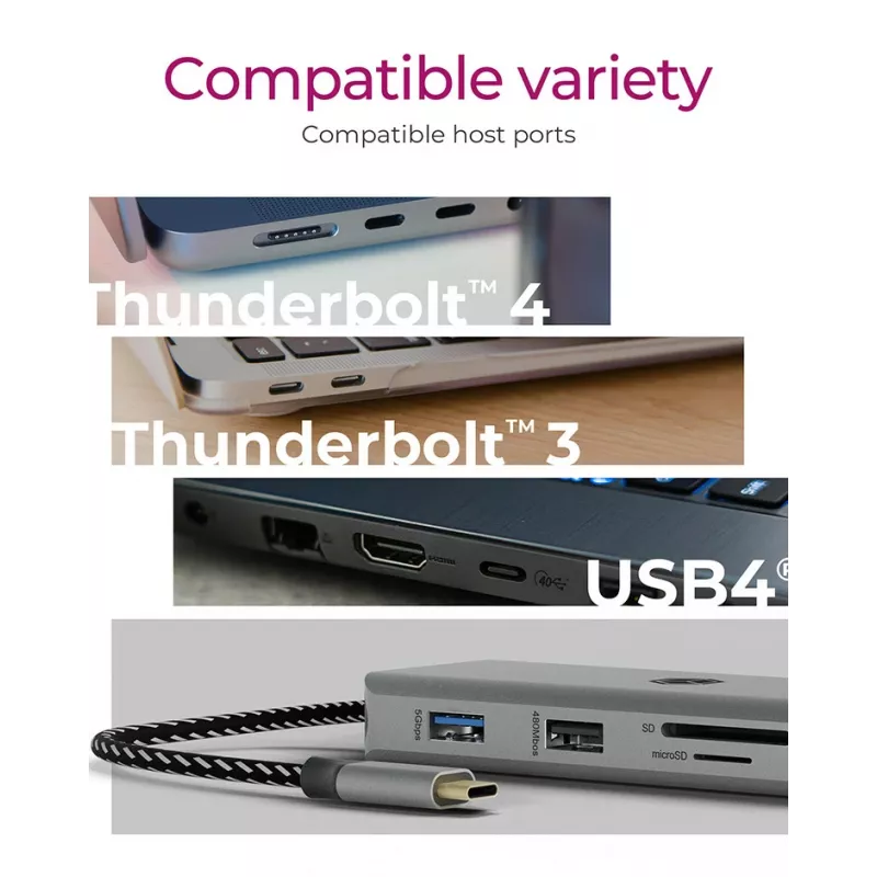 ICY BOX IB-DK4012-CPD Kabelgebunden USB 3.2 Gen 1 (3.1 Gen 1) Type-C Anthrazit, Schwarz