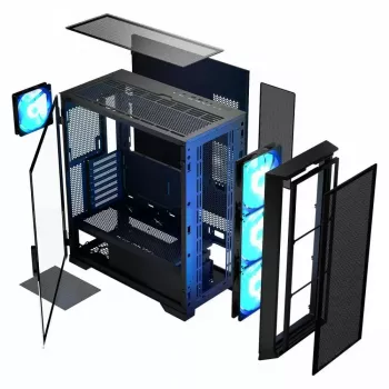 PC-Gehäuse MODECOM Horizon ARGB FLOW MIDI Schwarz — E-ATX-Unterstützung, gehärtetes Glas, ARGB, USB-C, max. GPU 400 mm
