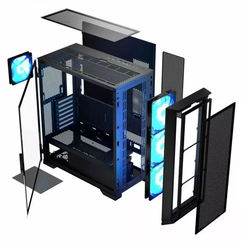 PC-Gehäuse MODECOM Horizon ARGB FLOW MIDI Schwarz — E-ATX-Unterstützung, gehärtetes Glas, ARGB, USB-C, max. GPU 400 mm