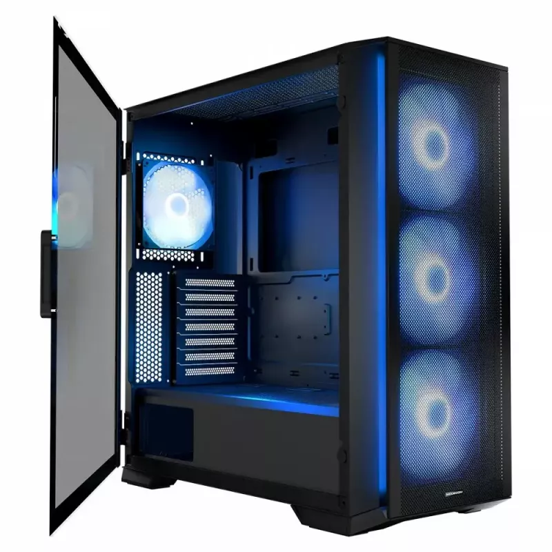 PC-Gehäuse MODECOM Horizon ARGB FLOW MIDI Schwarz — E-ATX-Unterstützung, gehärtetes Glas, ARGB, USB-C, max. GPU 400 mm