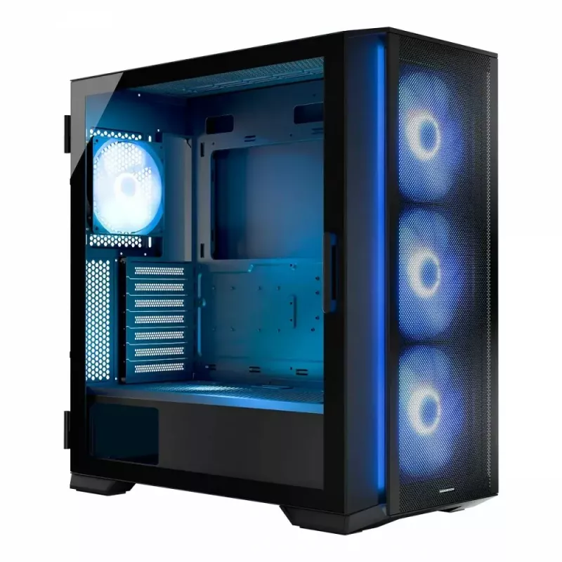 PC-Gehäuse MODECOM Horizon ARGB FLOW MIDI Schwarz — E-ATX-Unterstützung, gehärtetes Glas, ARGB, USB-C, max. GPU 400 mm