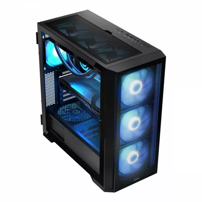 PC-Gehäuse MODECOM Horizon ARGB FLOW MIDI Schwarz — E-ATX-Unterstützung, gehärtetes Glas, ARGB, USB-C, max. GPU 400 mm
