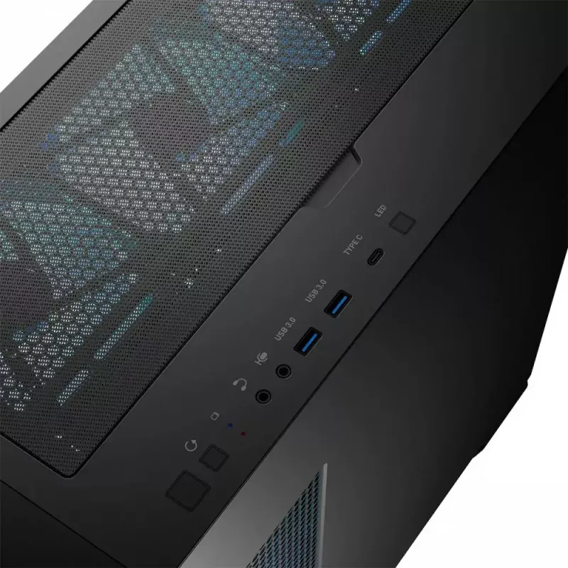 PC-Gehäuse MODECOM Horizon ARGB FLOW MIDI Schwarz — E-ATX-Unterstützung, gehärtetes Glas, ARGB, USB-C, max. GPU 400 mm