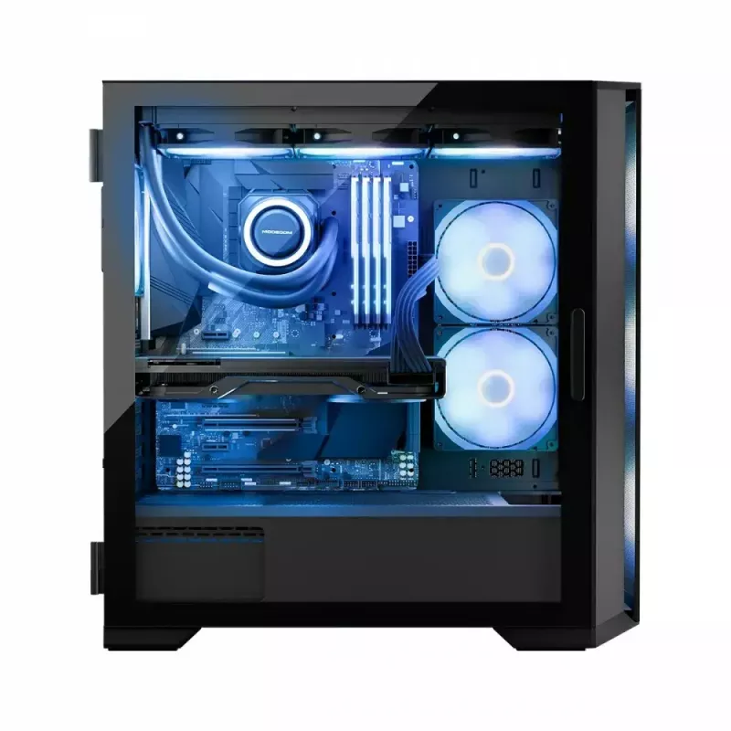 PC-Gehäuse MODECOM Horizon ARGB FLOW MIDI Schwarz — E-ATX-Unterstützung, gehärtetes Glas, ARGB, USB-C, max. GPU 400 mm