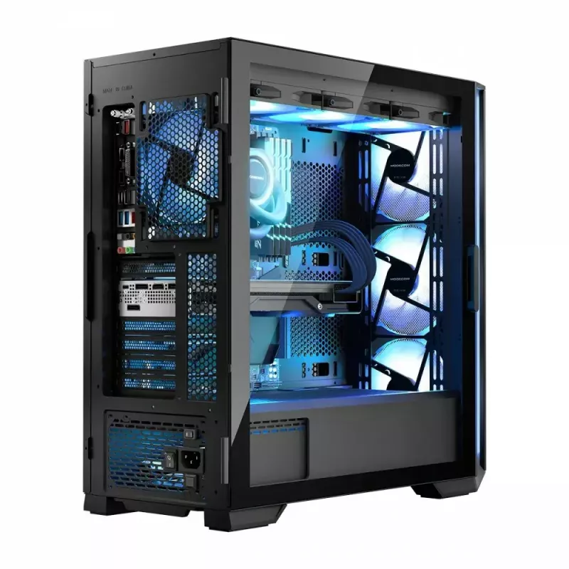PC-Gehäuse MODECOM Horizon ARGB FLOW MIDI Schwarz — E-ATX-Unterstützung, gehärtetes Glas, ARGB, USB-C, max. GPU 400 mm