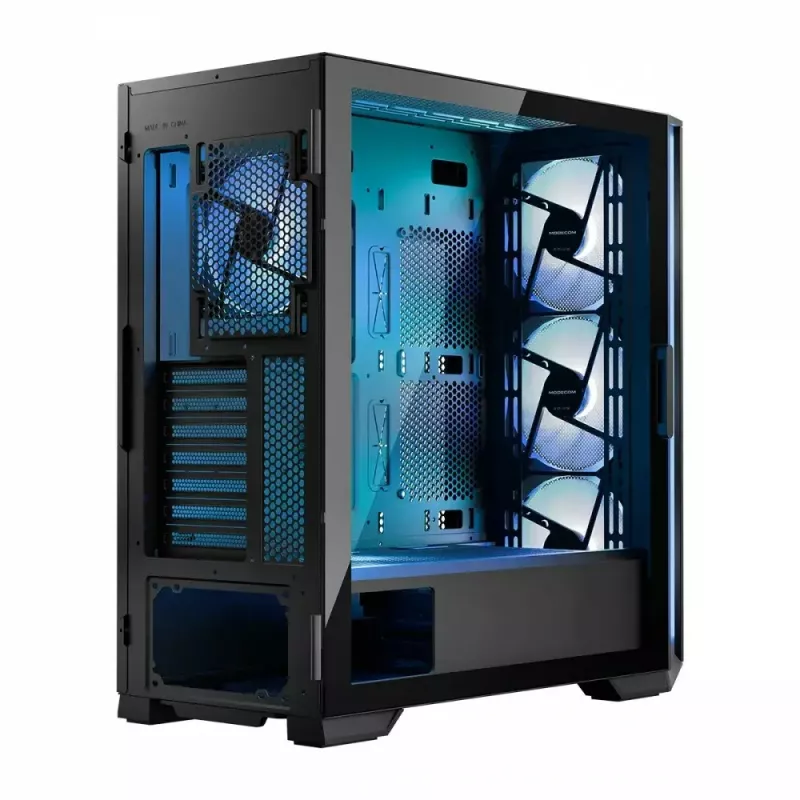 PC-Gehäuse MODECOM Horizon ARGB FLOW MIDI Schwarz — E-ATX-Unterstützung, gehärtetes Glas, ARGB, USB-C, max. GPU 400 mm