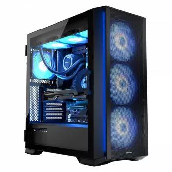 PC-Gehäuse MODECOM Horizon ARGB FLOW MIDI Schwarz — E-ATX-Unterstützung, gehärtetes Glas, ARGB, USB-C, max. GPU 400 mm
