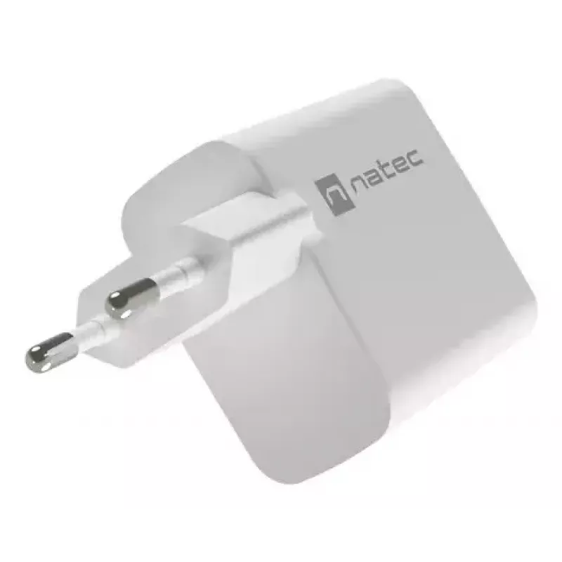 NATEC kabelgebundenes AC-Ladegerät für Mobilgeräte NUC-2142, USB-C PD 3.0 + USB-A, 5–20 V bis 3 A, 45 W, weiß