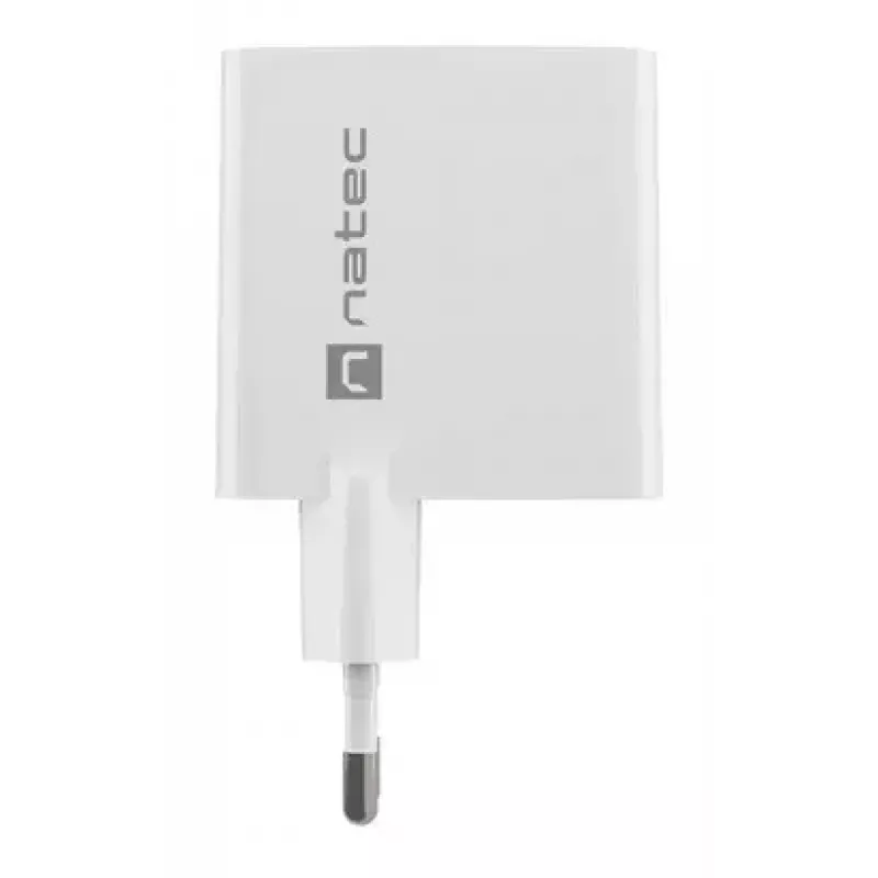 NATEC kabelgebundenes AC-Ladegerät für Mobilgeräte NUC-2142, USB-C PD 3.0 + USB-A, 5–20 V bis 3 A, 45 W, weiß