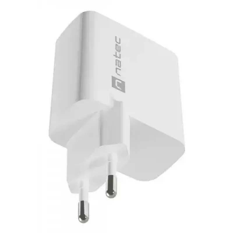 NATEC kabelgebundenes AC-Ladegerät für Mobilgeräte NUC-2142, USB-C PD 3.0 + USB-A, 5–20 V bis 3 A, 45 W, weiß