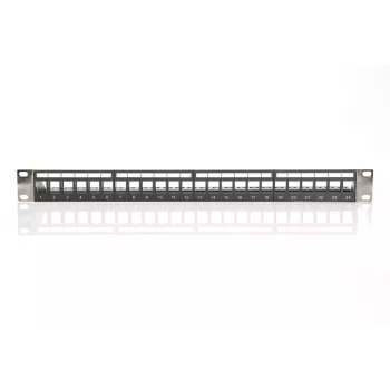 DIGITUS Modular Patch Panel, geschirmt 24-Port, unbestückt, 1U, Rackmontage, Farbe Schwarz transparente Beschriftungsfelder