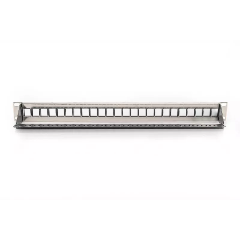 DIGITUS Modular Patch Panel, geschirmt 24-Port, unbestückt, 1U, Rackmontage, Farbe Schwarz transparente Beschriftungsfelder