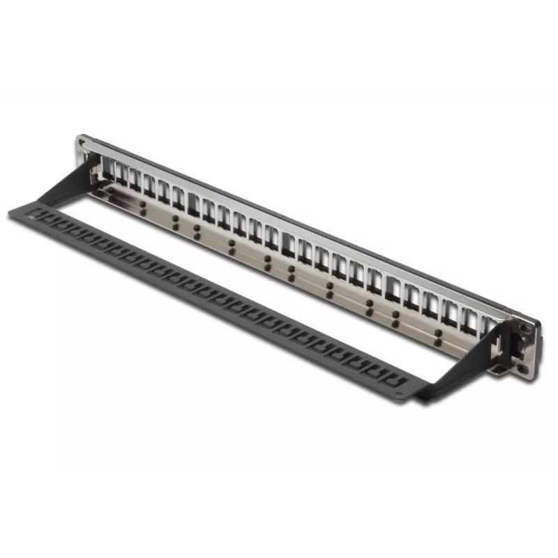 DIGITUS Modular Patch Panel, geschirmt 24-Port, unbestückt, 1U, Rackmontage, Farbe Schwarz transparente Beschriftungsfelder