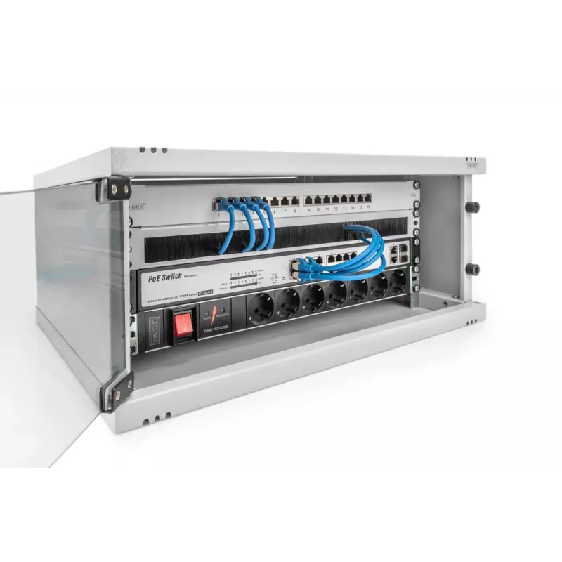 DIGITUS 4U Wandmontageschrank - SOHO unmontiert 241x540x400mm Vollglas-Fronttür grau