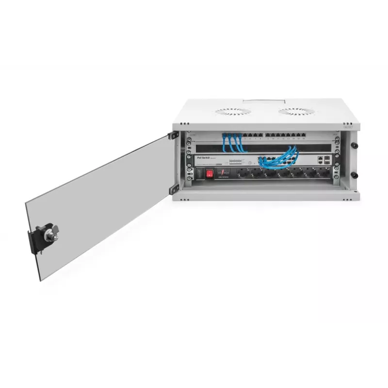 DIGITUS 4U Wandmontageschrank - SOHO unmontiert 241x540x400mm Vollglas-Fronttür grau
