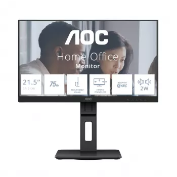 AOC 22E2UMF 21,5 Zoll (54,6 cm) VA-Monitor, 1920 x 1080 Full HD, 75 Hz, 4 ms, HDMI, DisplayPort, VGA, USB-Hub, Lautsprecher, Pivot, höhenverstellbar, Schwarz