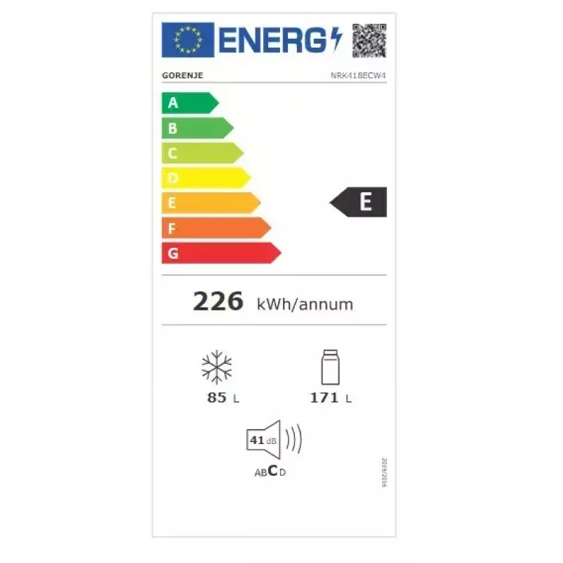 Freistehender Kühlschrank Gorenje NRK418ECW4 — 256 L Gesamt, 171 L Kühlteil, 85 L Gefrierteil, No Frost, Multi-Airflow, weiß