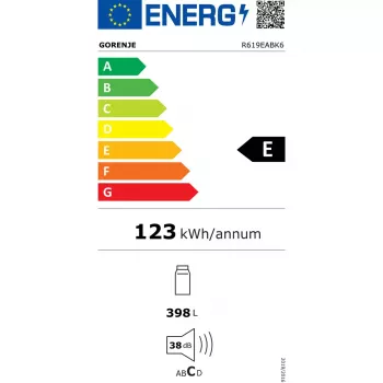 Freistehender Kühlschrank Gorenje R619EABK6, 398 L, schwarz, LED-Anzeige, Klasse E, 1850×595×663 mm