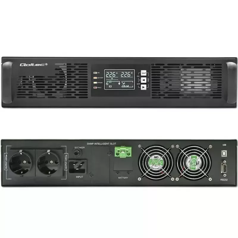 Rack-USV QOLTEC 52286 2 kVA (2000 W) Leistungsfaktor 1,0, rackmontierbar