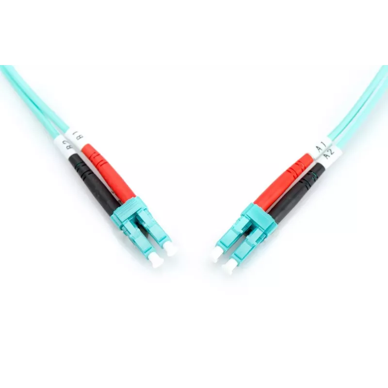 DIGITUS Glasfaser-Patchkabel, LC zu LC Multimode 50/125 µm, Duplex, Länge 1 m, Klasse OM3