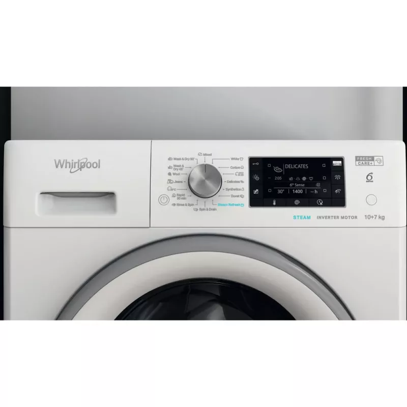 Whirlpool FFWDD 1076258 SV EE Waschtrockner Freistehend Frontlader Weiß