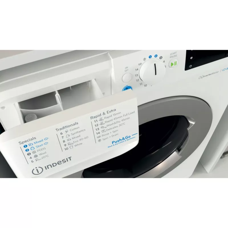 Waschtrockner Indesit BDE 86436 WSV EE — 6 kg, 1400 U/min, Weiß, 595×540×850 mm