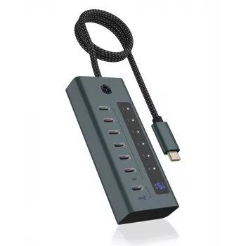 ICY BOX IB-HUB1457-C31 USB 3.2 Gen 1 (3.1 Gen 1) Type-C 10000 Mbit/s Blau, Grau
