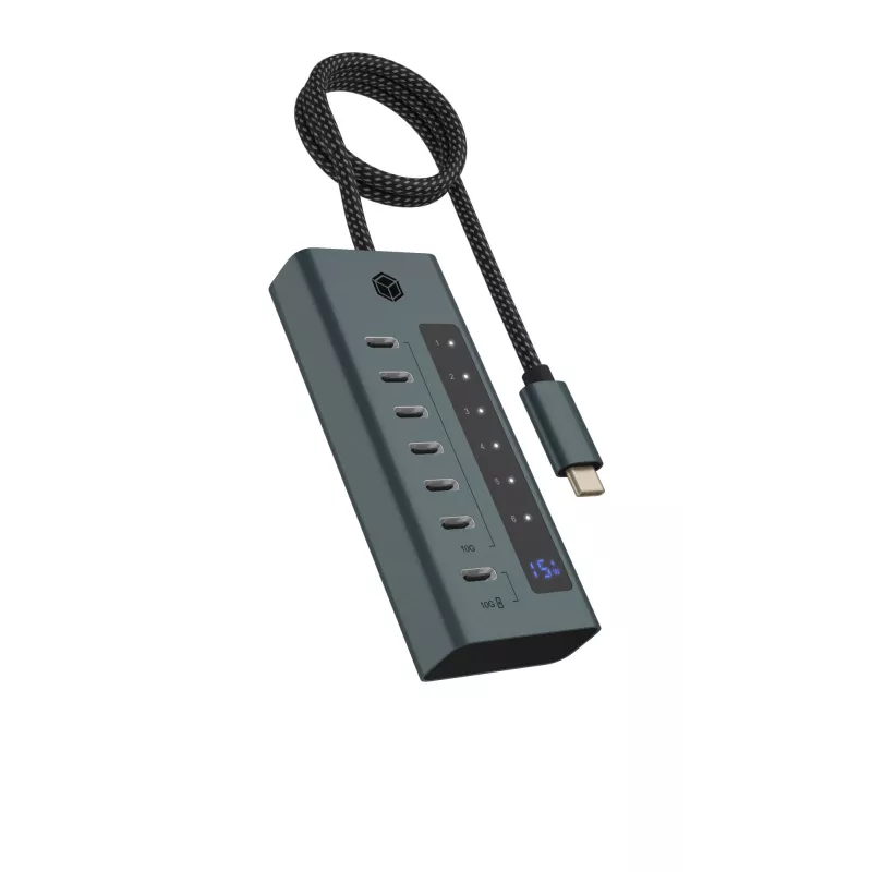 ICY BOX IB-HUB1457-C31 USB 3.2 Gen 1 (3.1 Gen 1) Type-C 10000 Mbit/s Blau, Grau