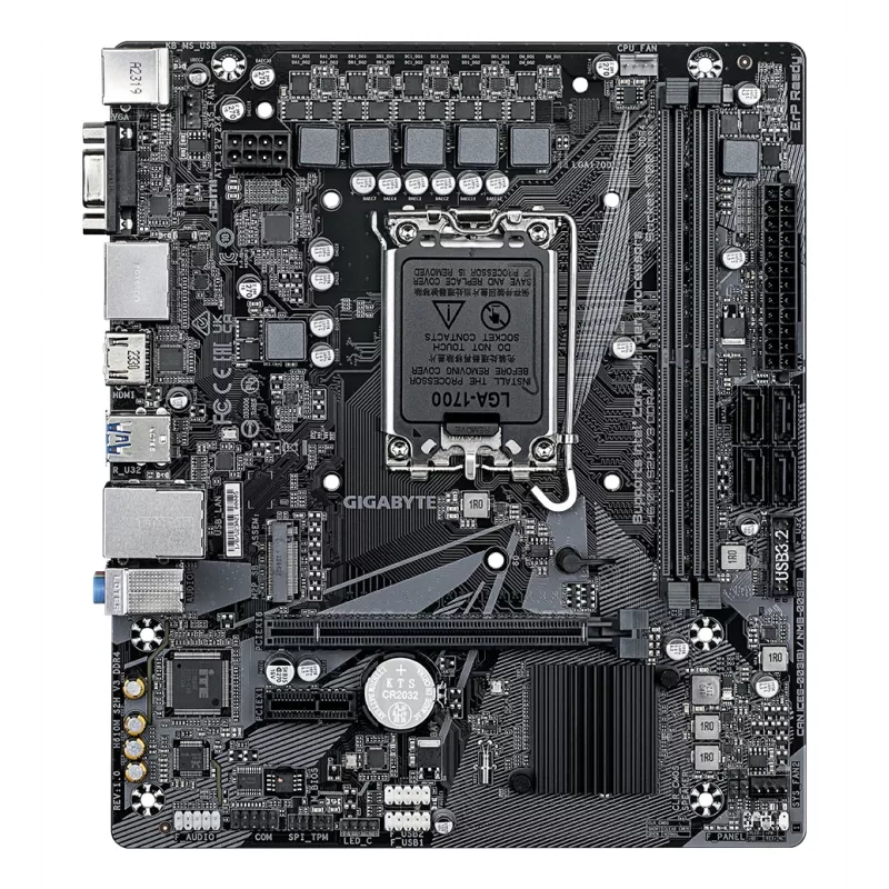 GIGABYTE H610M S2H V3 DDR4 Mainboard - Unterstützt Intel Core 14. Gen. CPUs, 4+1+1 Hybrid Digital VRM, bis zu 3200 MHz DDR4, 1x PCIe 3.0 M.2, GbE LAN, USB 3.2 Gen 1