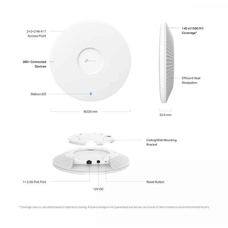 TP-Link Omada BE9300 Deckenmontierter Tri-Band-Wi-Fi-7-Zugangspunkt