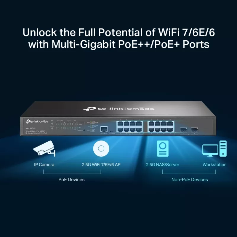 TP-Link Omada 16-Port 2.5G und 2-Port 10GE SFP+ L2+ Managed Switch mit 8-Port PoE+