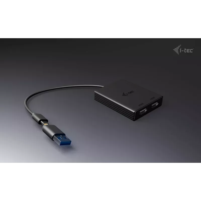 i-tec USB-A/USB-C Dual 4K/60 Hz DisplayPort Video Adapter, 0,27 m, USB Typ-A/USB Typ-C, 2 x DisplayPort, Stecker, Buchse, 3840 x 2160 Pixel
