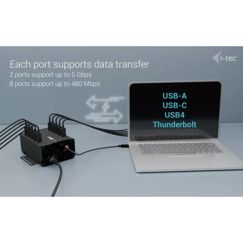 i-tec USB-C/USB-A Metall-Lade- + Daten-HUB, 15 W pro Port, 10x USB-C