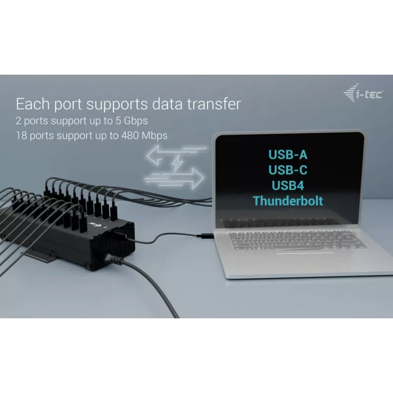 i-tec USB-C/USB-A Metal Charging + data HUB, 15W pro Anschluss, 20x USB-C