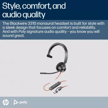 HP Poly Schwarzwire 3310 monaurales Microsoft Teams zertifiziertes USB-C Headset + USB-C/A Adapter
