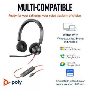 HP Poly Schwarzwire 3320 Stereo-USB-C-Headset +USB-C/A-Adapter