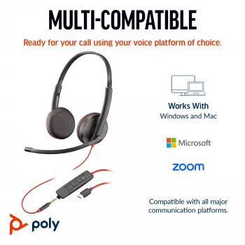 HP Poly Schwarzwire 3225 Stereo-USB-C-Headset +3,5-mm-Klinkenstecker +USB-C/A-Adapter