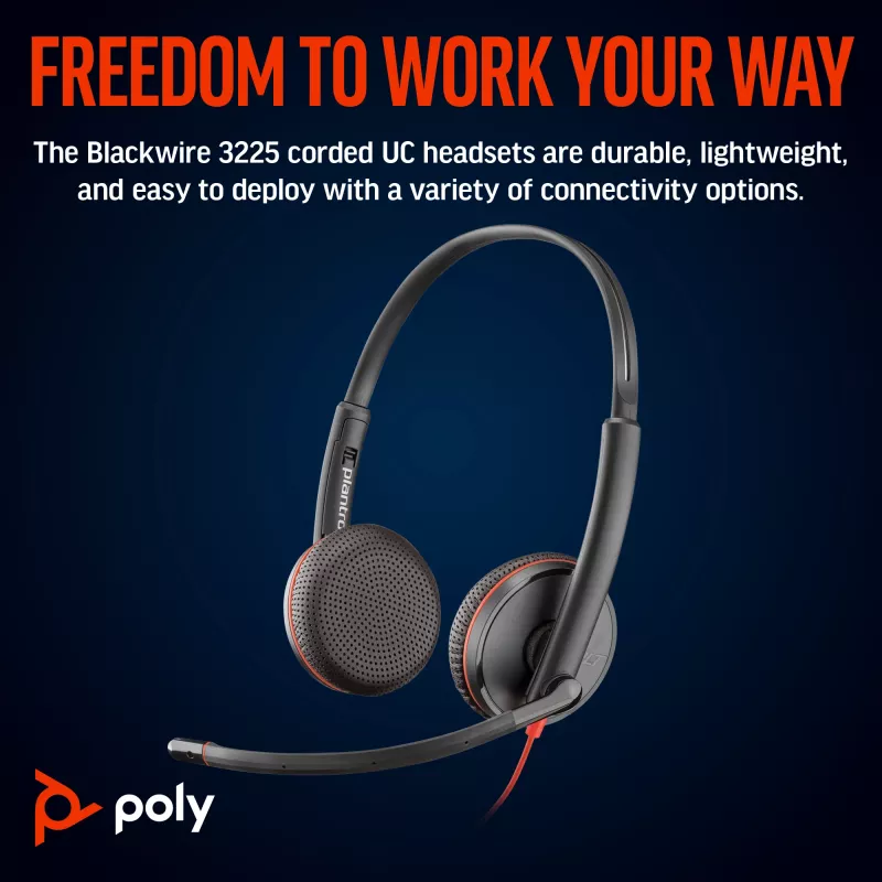 HP Poly Schwarzwire 3225 Stereo-USB-C-Headset +3,5-mm-Klinkenstecker +USB-C/A-Adapter