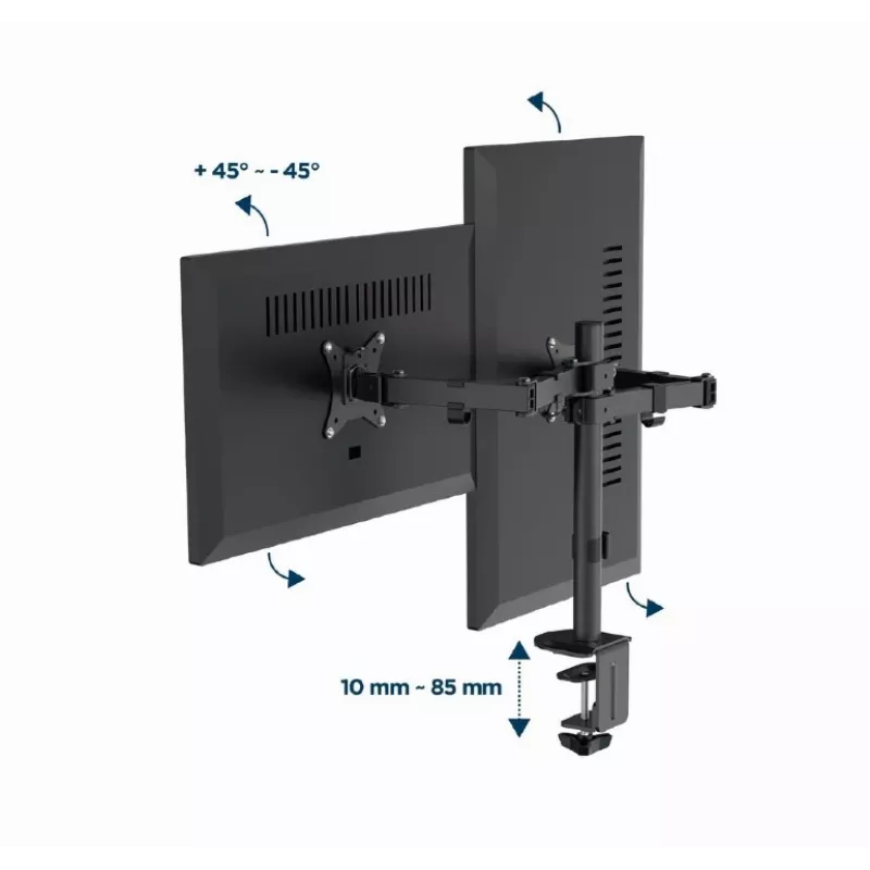GEMBIRD Adjustable Desk Mounted Double Monitor Arm, 17in-32in
