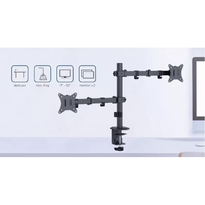 GEMBIRD Adjustable Desk Mounted Double Monitor Arm, 17in-32in